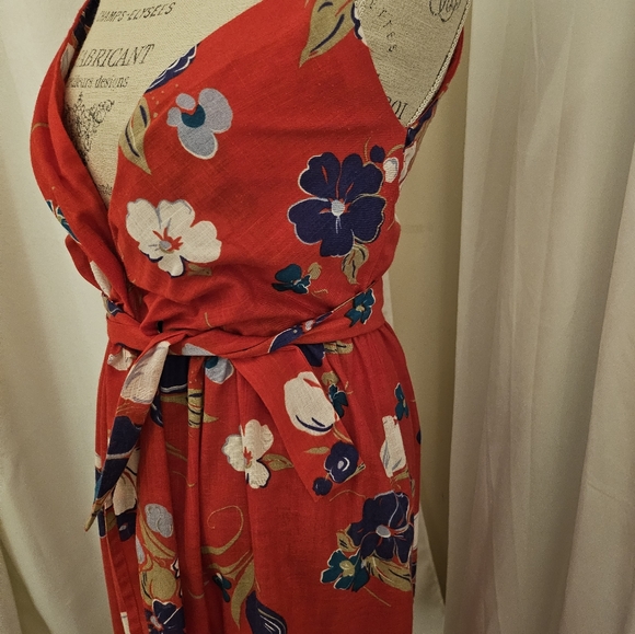 Vintage David Morris Wrap Halter Sundress Dress Red Floral 70s - Picture 8 of 16